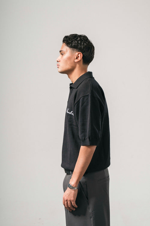 BLACK KNITTED POLO SHIRT